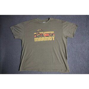 Marmot T-Shirt Mens 2XL Green Activewear Hiking Spell Out Logo Graphic Cotton